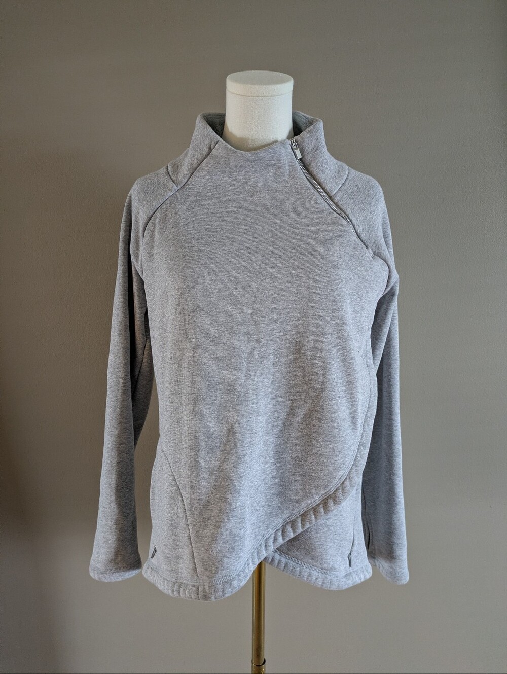 Athleta Cozy Karma Asym Pullover Heather Gray Mock Zip Neck Sweatshirt Medium